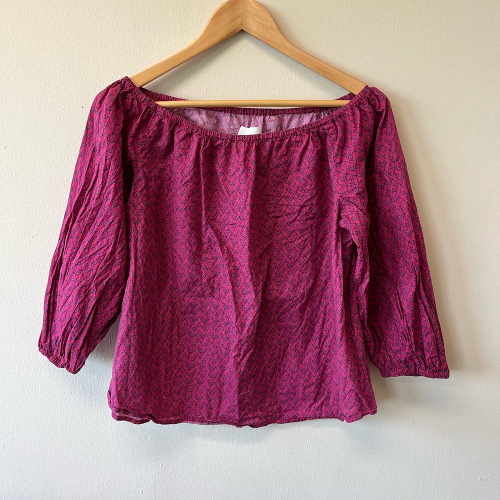 Anthropologie Maeve off the shoulder pink navy floral block top